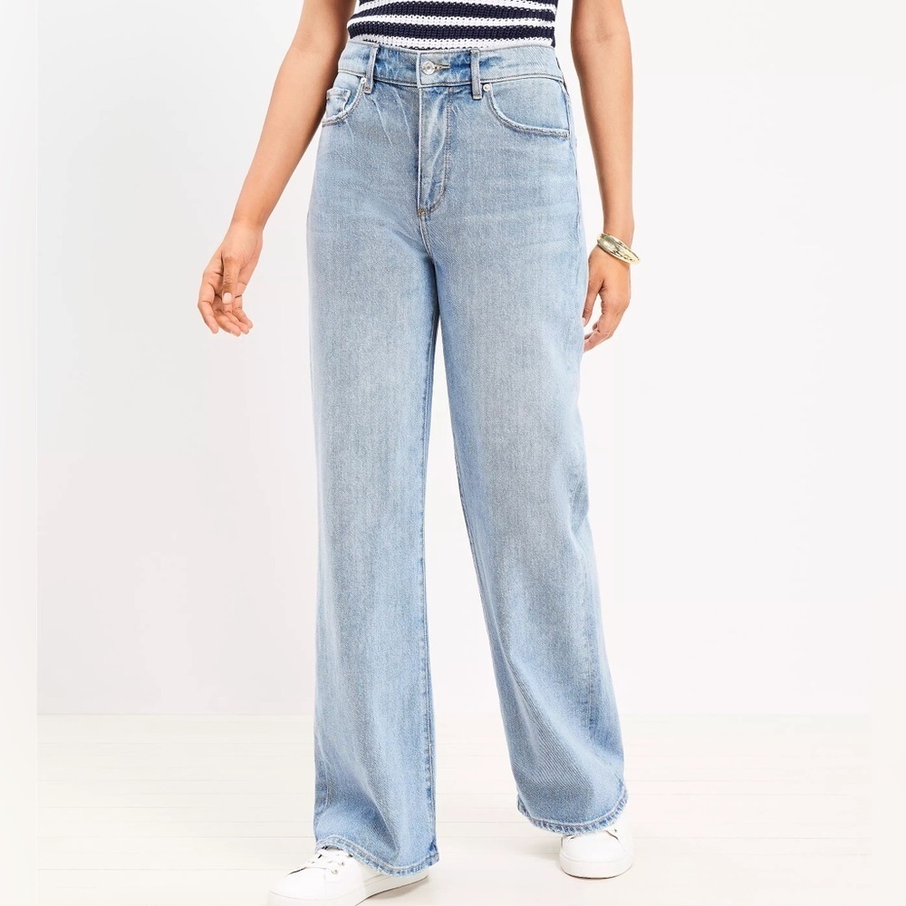 NWT LOFT Petite High Rise Wide Leg Jeans in Light Wash Indigo